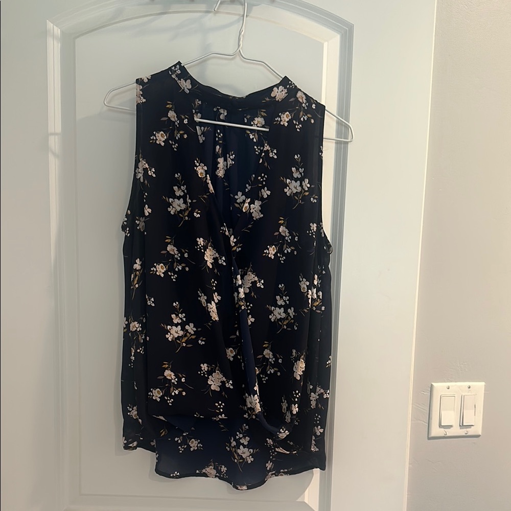 Lush Blue Sleeveless Wrap Blouse
